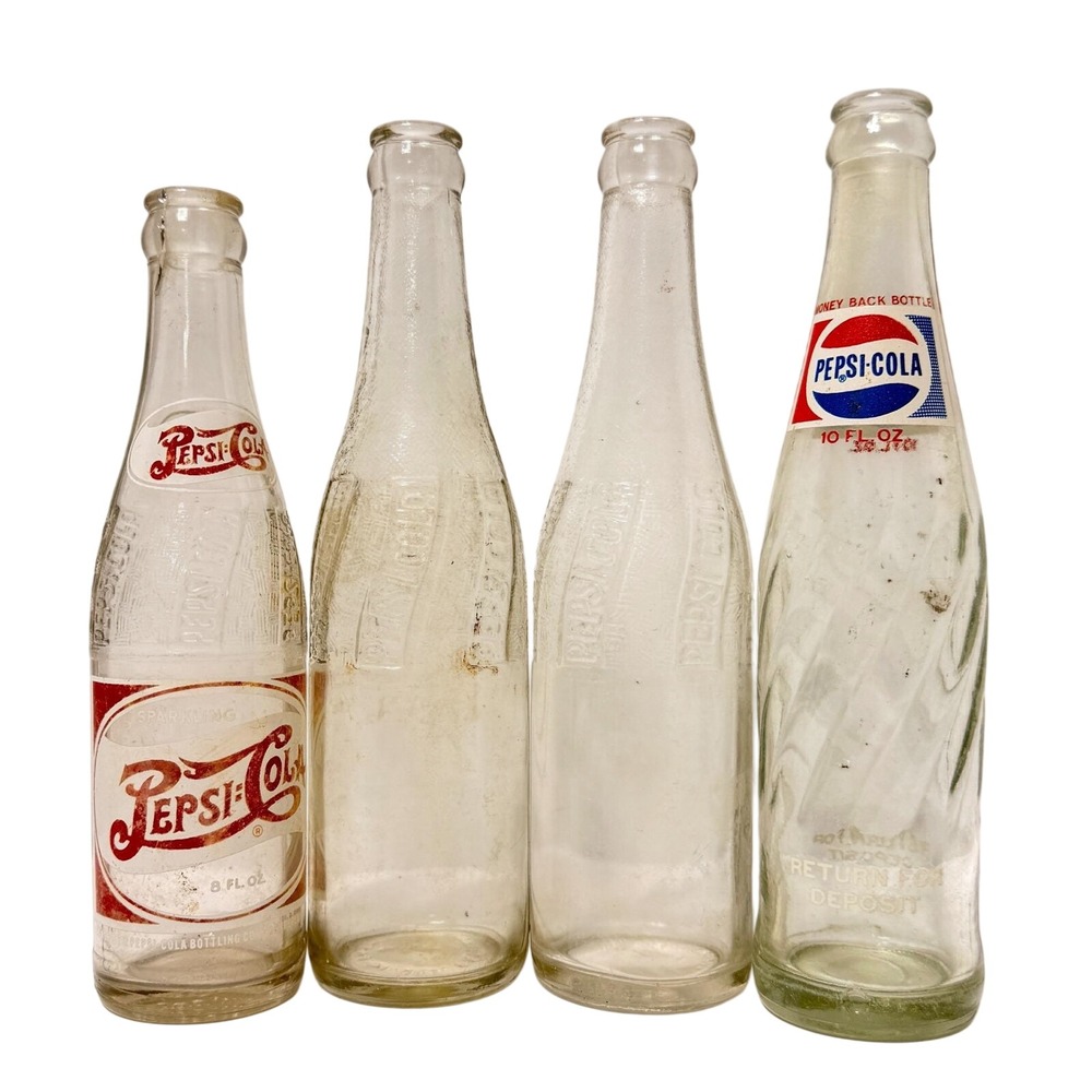 Vintage Pepsi-Cola Glass Bottle Lot 4pc EMPTY 8oz 10oz Duraglas‎ Embossed ACL